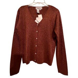 NWT Joseph A Silk Metallic Sweater Shimmering Brown Button Up Cardigan